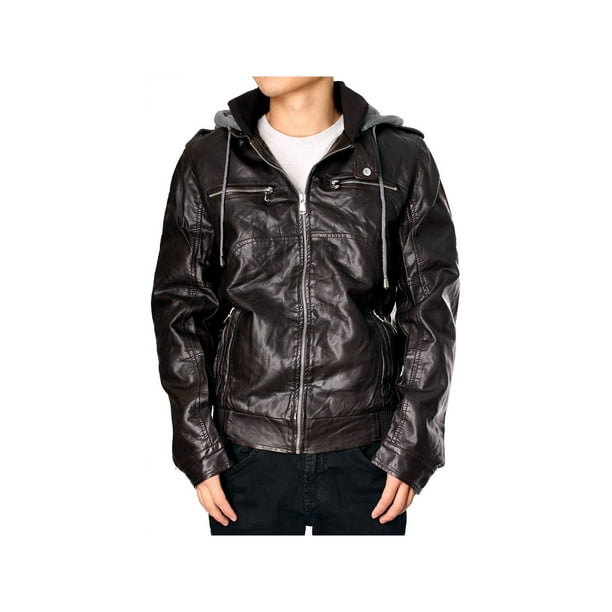 Brown-US Fit RNZ PREMIUM Designer Faux Leather Jacket M4 S 